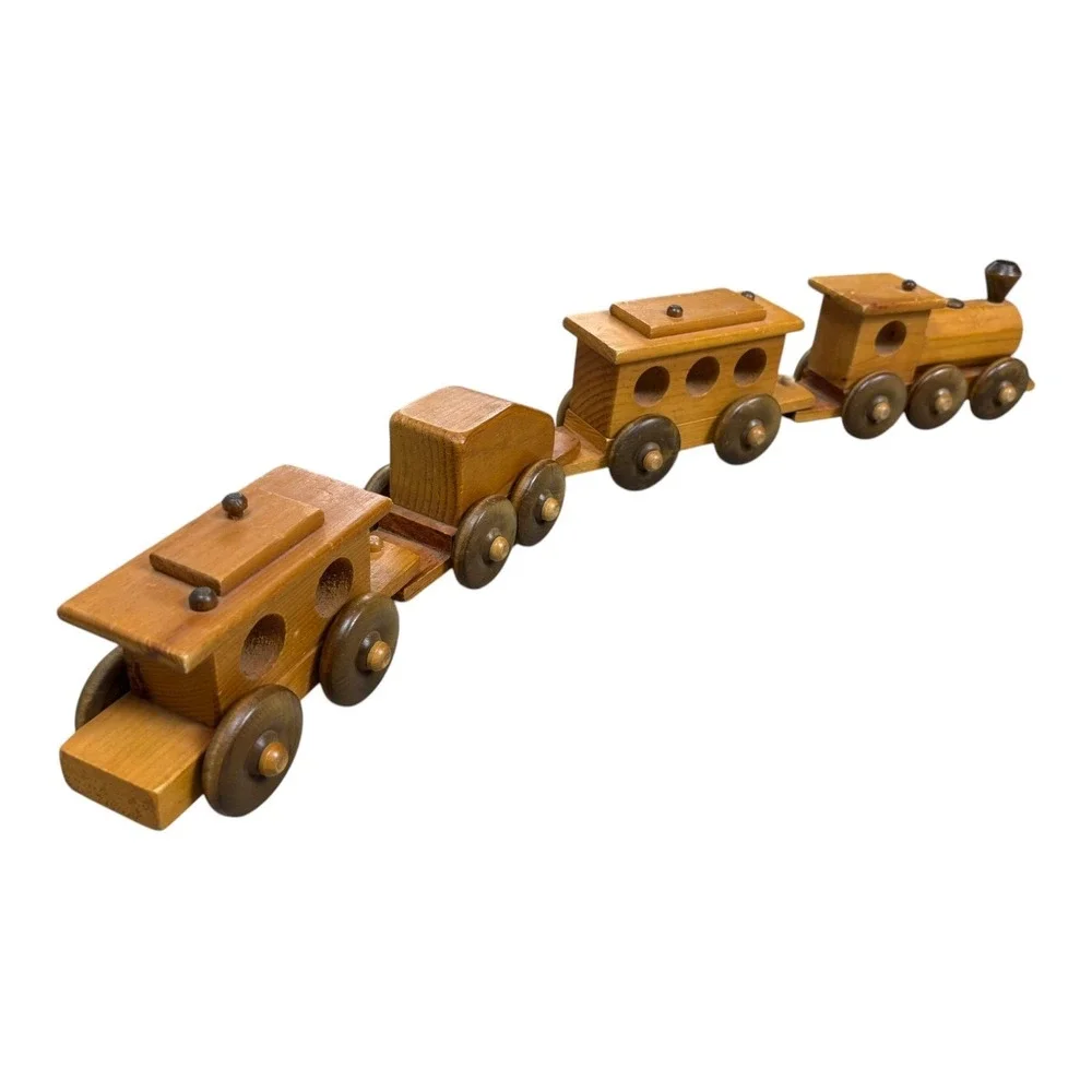 Vintage‎ Wooden Steam Locomotive & Cars Train Set -Hand Crafted